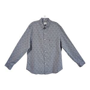 J CREW Men L Shirt Buttondown Classic Fit Floral Black White Long Slv Preppy 46"